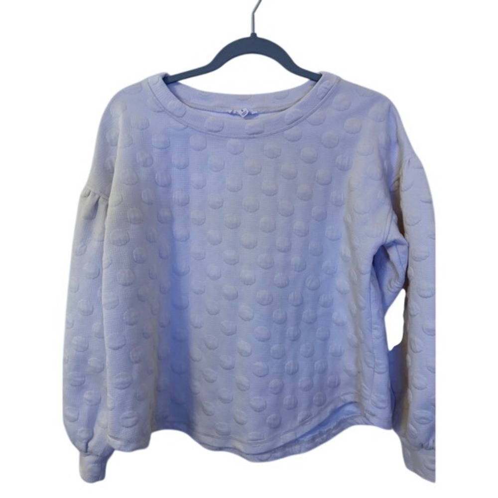 Blu Pepper Cream Textured Raised Polka Dot Sweatshirt Women Small Pullover